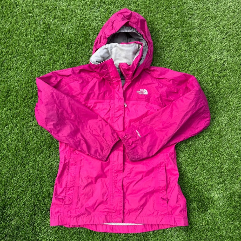 The North Face HyVent Rain Jacket Girls Pink Waterproof Hooded Shell Coat
